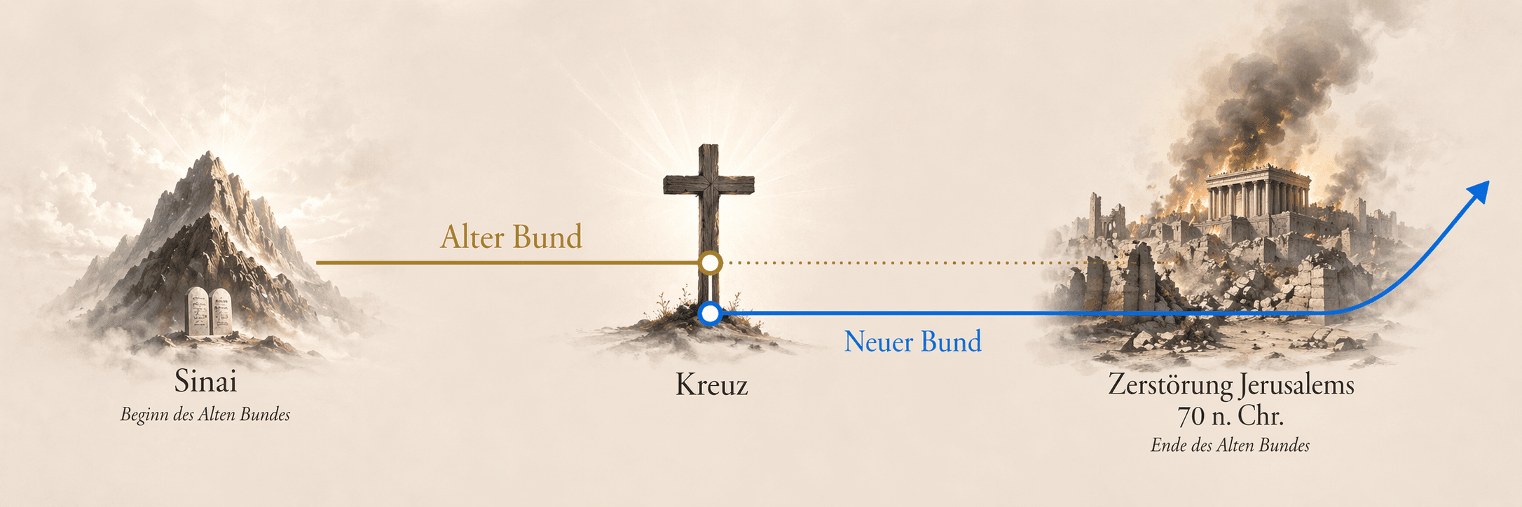 Timeline vom Sinai über das Kreuz bis zur Zerstörung Jerusalems im Jahr 70 nach Christus